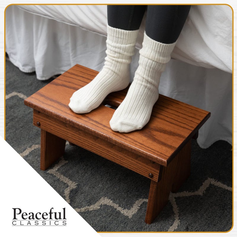 Peaceful Classics Step Stool - Amish Handmade Kids Step Stools - Bathroom, Bedroom, Living Room Or Kitchen Step Stool for Adults - Multipurpose Foot Stool Made of Solid Oak (9" High, Harvest) - Image 3
